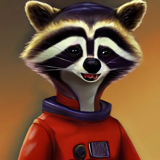 Image similar to painting of an anthropomorphic raccoon astronaut with ref half - furaffinity, digital painting, detailed, by disney, pixar