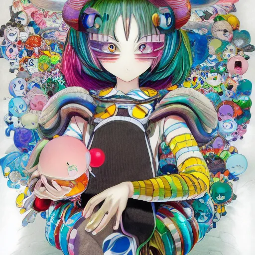 Image similar to an anime worm girl, beautiful shadowing, 3 d shadowing, reflective surfaces, illustrated completely, 8 k beautifully detailed pencil illustration, extremely hyper - detailed pencil illustration, intricate, epic composition, very very kawaii, masterpiece, bold complimentary colors. stunning masterfully painted by takashi murakami