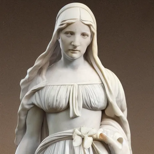 Prompt: a statue of a woman in a white dress, a marble sculpture by luca della robbia, cgsociety, new sculpture, marble sculpture, made of plastic, da vinci