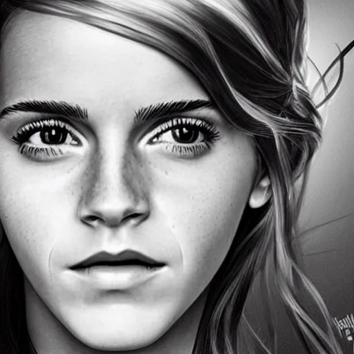 Prompt: emma watson playing with her hair, hyperrealistic, artgerm