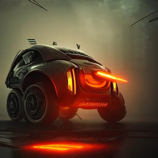 Image similar to toaster oven robot, mechanical, machine, octane render, sharp focus, hyper - realistic, intricate, detailed, eduard pronin, luka mivsek, ruan jia, dark messy smoke - filled cluttered workshop, dark, dramatic lighting, orange tint, sparks, cinematic, highly detailed, sci - fi, futuristic, movie still