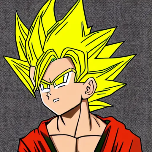 2d artwork of goku super saiyan with blonde hair