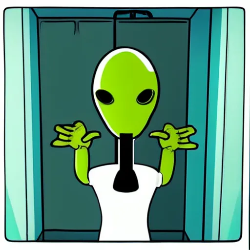 Prompt: alien holding a toilet plunger inside of a toilet stall