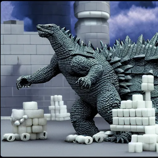 Prompt: Godzilla made out of sugar cubes attacking Tokyo, 4k, blender