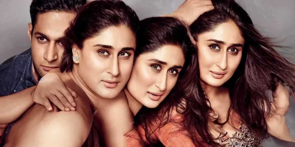 Image similar to kareena kapoor make threesome the bed, natural lighting, hyper detailed, photographic, cinematic lighting, studio quality.