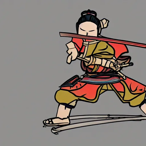 Prompt: samurai action pose in the style of aenami, alena