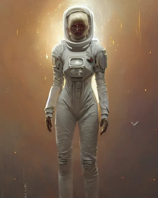 Image similar to detailed portrait white haired girl, solarpunk futuristic utopia, scifi astronaut suit, android parts, decorated with golden ornaments by Ismail inceoglu dragan bibin hans thoma greg rutkowski Alexandros Pyromallis Nekro Rene Maritte Illustrated, Perfect face, fine details, realistic shaded, fine-face, pretty face