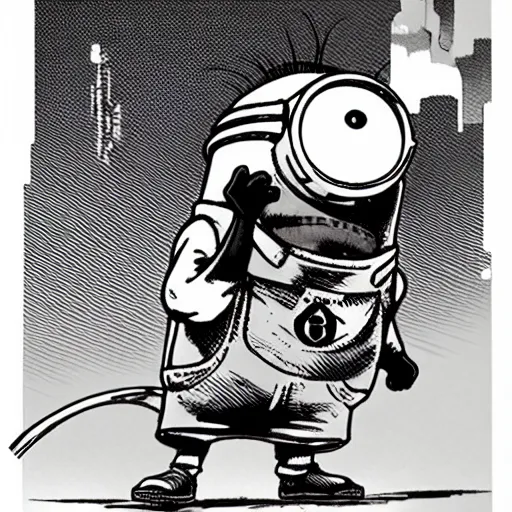 Image similar to a minion by hirohiko araki and moebius