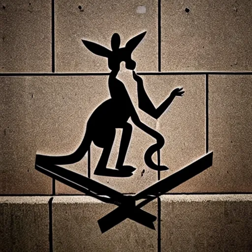 Image similar to a kangaroo holding a sign made out of steel with the phrase [ welcome to australia ] carved on it, digital art, by stefan sagmeister