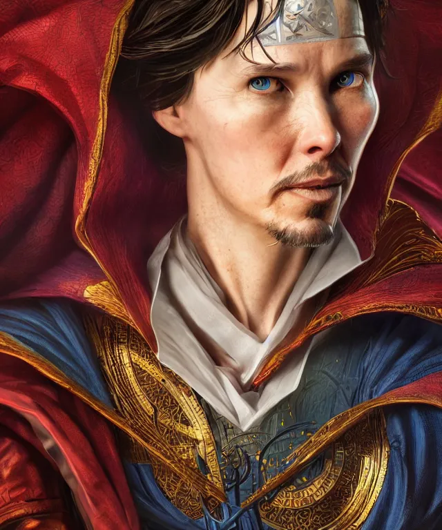 Image similar to doctor strange as a female, au naturel, hyper detailed, digital art, trending in artstation, cinematic lighting, studio quality, smooth render, unreal engine 5 rendered, octane rendered, art style by klimt and nixeu and ian sprigger and wlop and krenz cushart