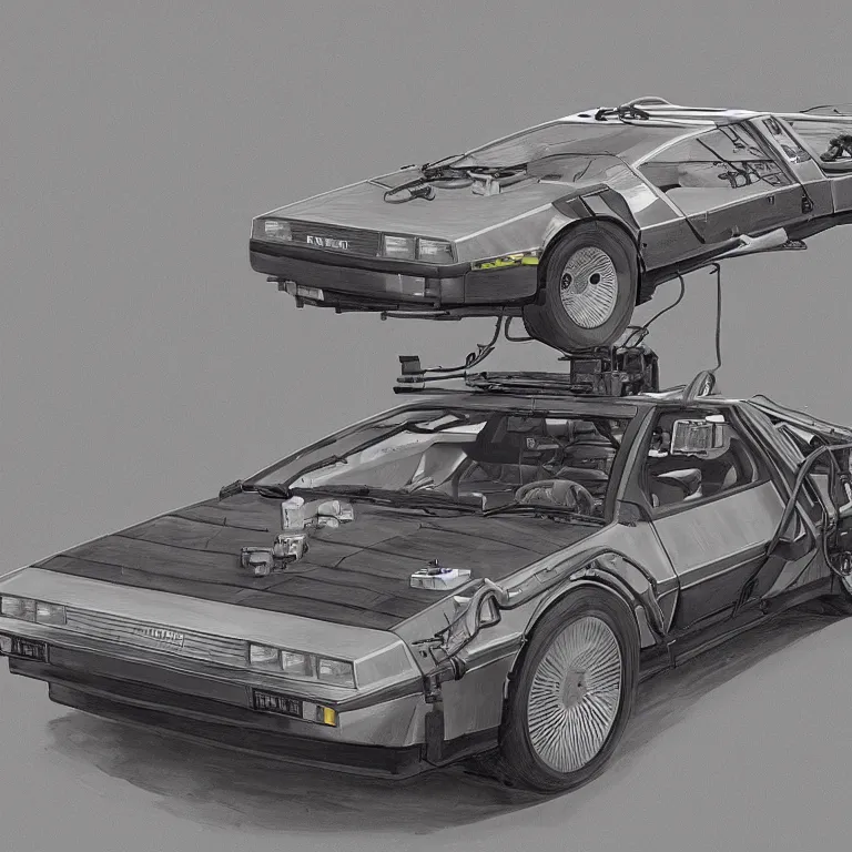 Image similar to blueprint of a sleek concept delorean, by red dead redemption 2, by greg rutowski