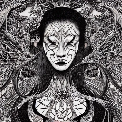 Image similar to life is so beautiful painted in alex grey and james jean style drawn by vania zouravliov and takato yamamoto, inspired by ooioo, intricate wood carving, black and white, 3 d, high detail, sharp high detail, artstation, octane