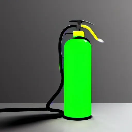 Prompt: Neon Green Moyai Face Fire Extinguisher, Bright, Glowing, Realistic, 4k