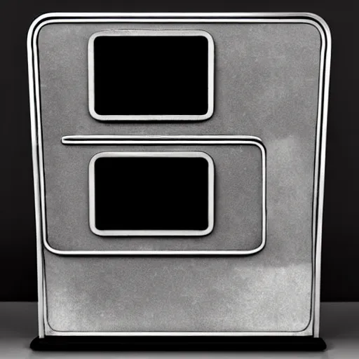 Image similar to an old, filthy, broken, 1960s-era, retro device, made of brushed steel, for displaying recipes, digital pong screen, set on a kitchen counter, dramatic constrasting light, redshift render, but as high contrast photography, featured on behance, golden ratio, f32, well composed, cohesive, from the show X-Files