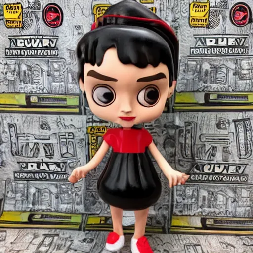 Image similar to audrey hepburn cos play drug dealer, stop motion vinyl action figure, plastic, toy, butcher billy style