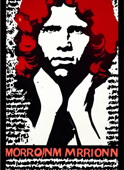 Image similar to Jim Morrison Poster, 1970's, Art Poster, screen print, Cream paper, black, red and cyan ink