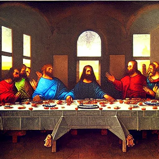 Image similar to A Cyberpunk Rendition of The Last Supper by Leonardo da Vinci