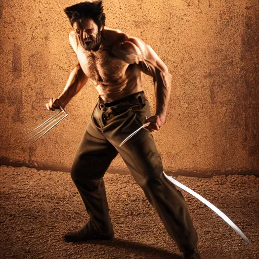 Image similar to the wolverine, butcher, zombie, full body shot by yousuf karsh, golden hour, realistic, body shot, sharp focus, 8 k high definition, insanely detailed, intricate, elegant