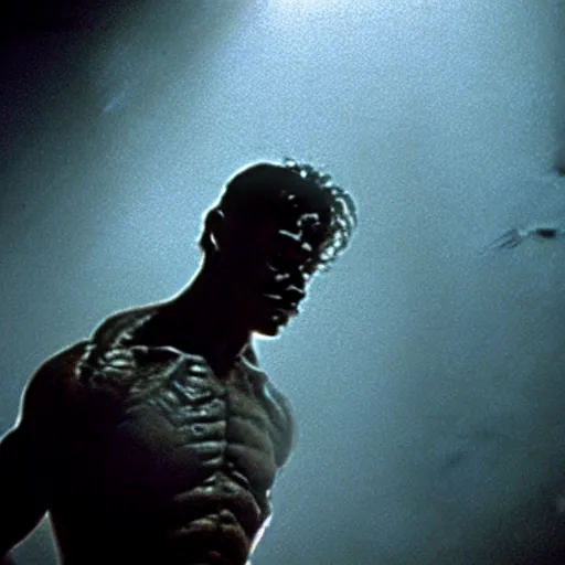 Prompt: muscular soldier with rock - like skin texture, still from the movie aliens, fog, dramatic lighting