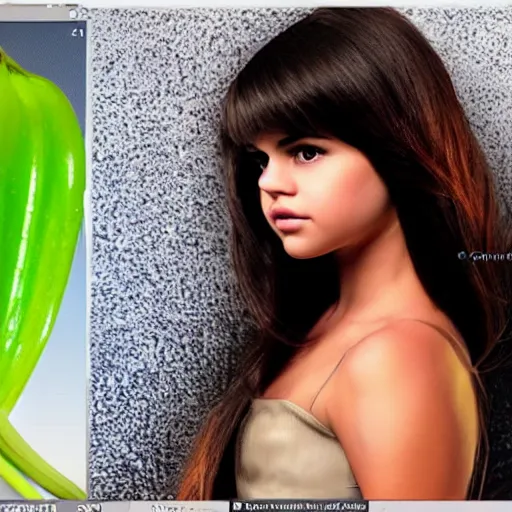 Image similar to human celery with the face of selena gomez, hd, photoshop, deep fake