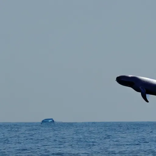 Prompt: an airplane being piloted by a tiny whale