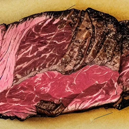 Image similar to detailed schematic of steak on paper