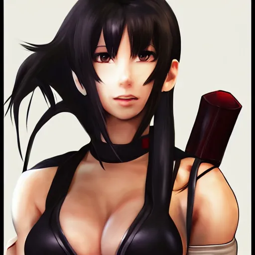 Prompt: high quality art of tifa lockhart wearing a soldier uniform, trending on artstation