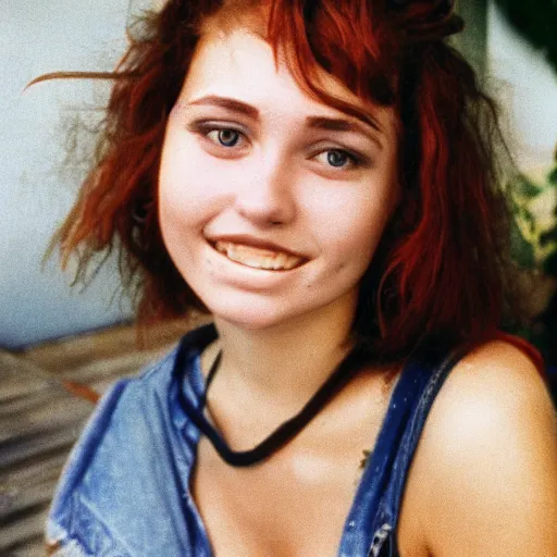 Image similar to a candid, intimate, authentic, portrait, high resolution, color, digital photo of a cute 2 2 year old alternative woman from brisbane in the year 1 9 8 8. slightly long shot