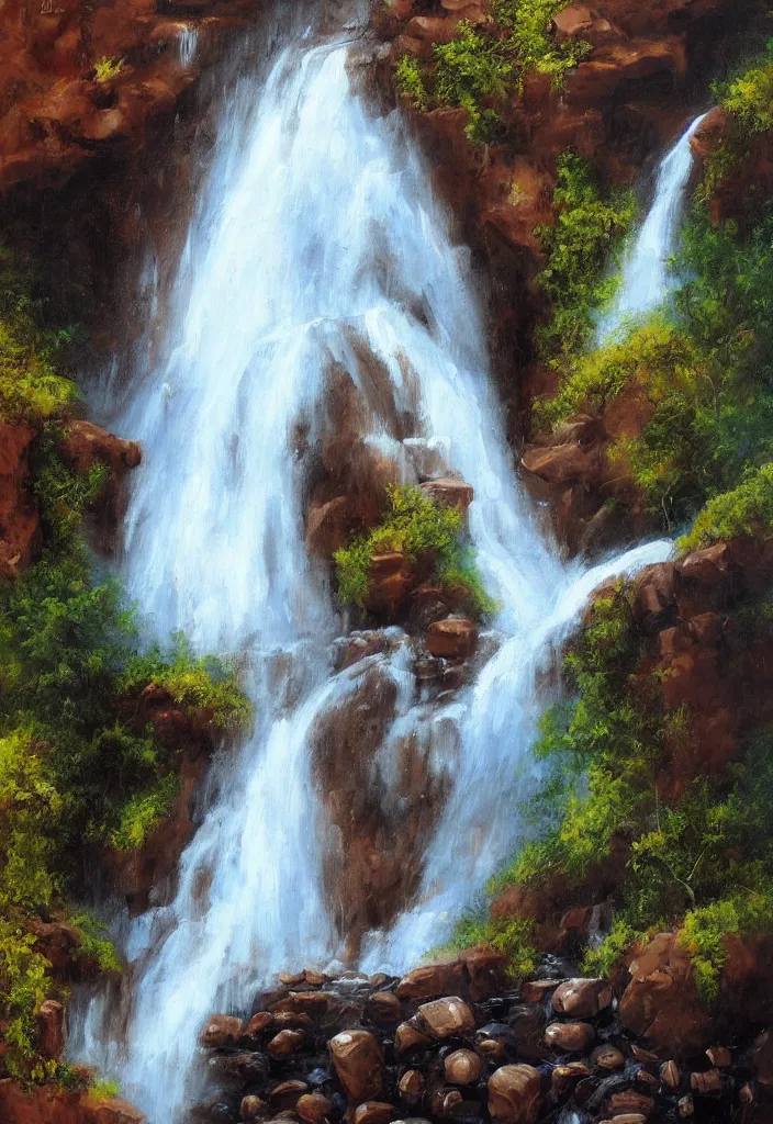 Image similar to a waterfall made out of chocolate by salvador dalli oil on canvas digital art.