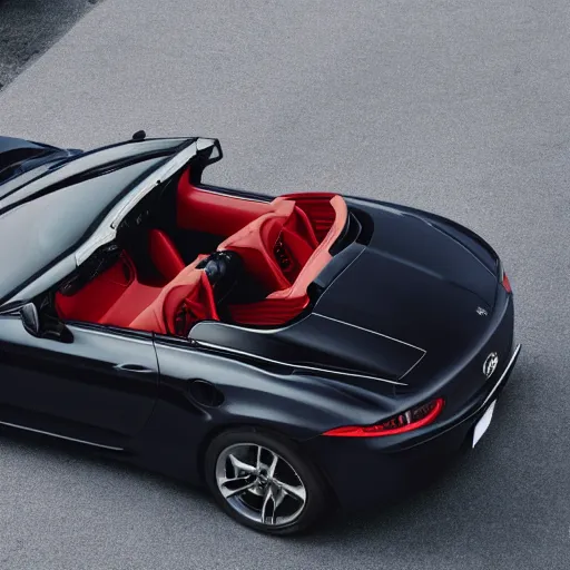 Image similar to a convertible sports car with seats covered in white fur