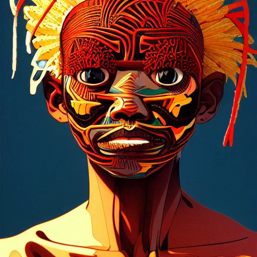 Image similar to teenage citizen portrait soft light painted by james jean and katsuhiro otomo and erik jones, inspired by tribal voodoo mask anime, smooth face feature, intricate oil painting, high detail illustration, sharp high detail, manga and anime 1 9 9 9