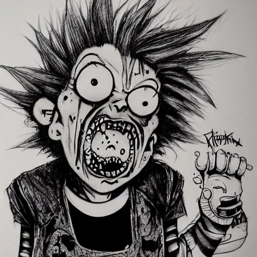 Prompt: grunge drawing of chucky by - rick and morty , loony toons style, horror themed, detailed, elegant, intricate