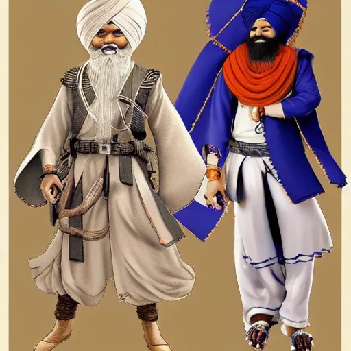 Image similar to sikh nihang, spaghetti western, yoshitaka amano character design