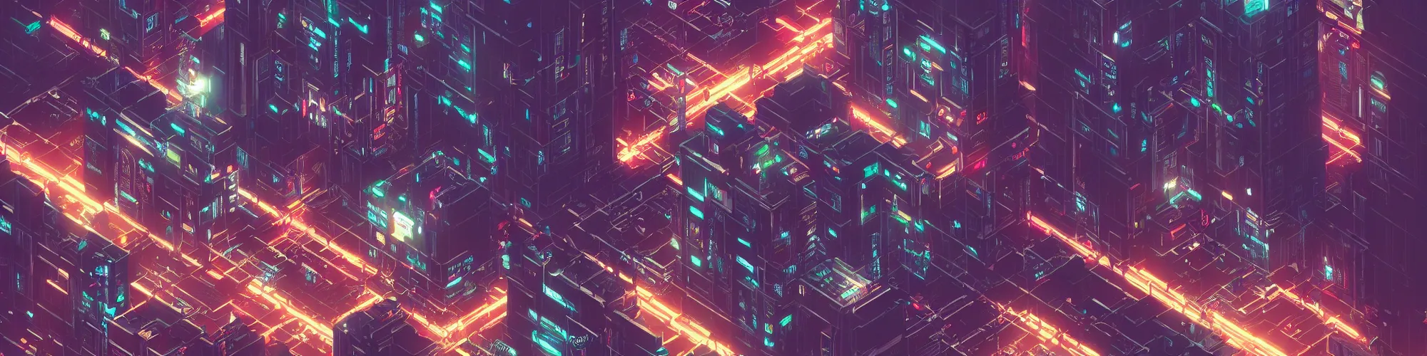 Prompt: an isometric cyberpunk city block, bright lights, by greg rutkowski and games gurney, trending on artstation