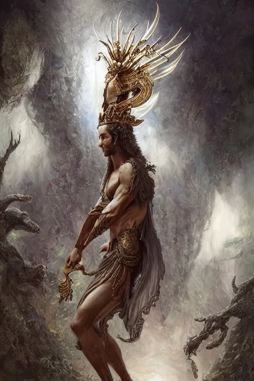 Image similar to full body portrait shot of adrien brody as king oberon, fairy wings, lord of beasts, highly detailed, digital painting, artstation, concept art, soft focus, depth of field, artgerm, tomasz alen kopera, peter mohrbacher, donato giancola, wlop, boris vallejo