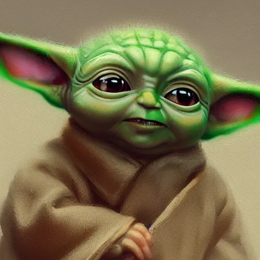 Image similar to very detailed masterpiece painting of baby yoda, portrait, artstation, concept art by greg rutkowski