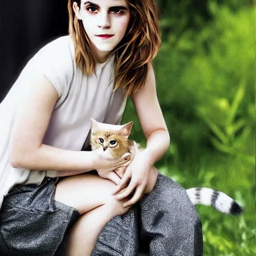 Prompt: portrait photograph of emma watson as a cat