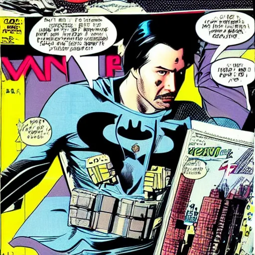 Prompt: keanu reeves in a batman comic book