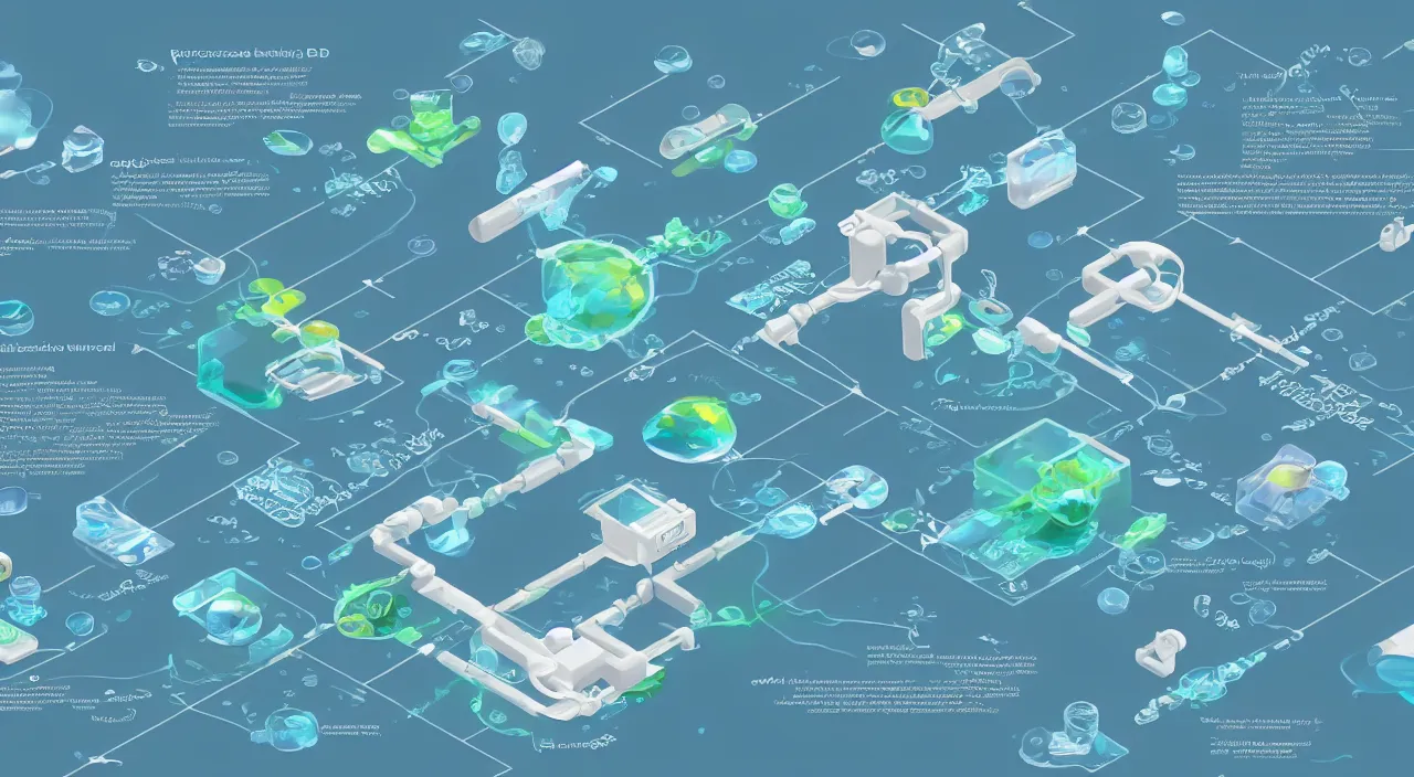 Image similar to a blockchain made from water, 3 d render, body of water, streams, liquid interface, gui, infographic, diagram,