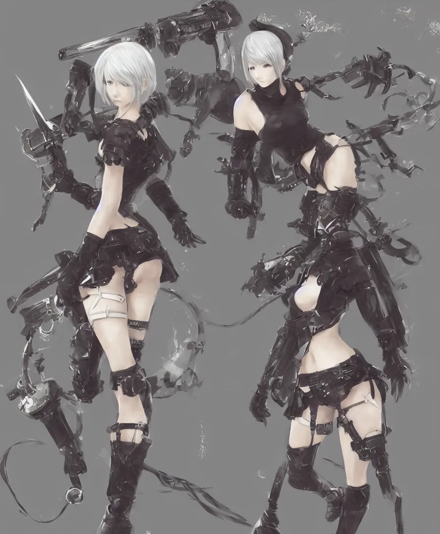 Prompt: concept art of a cute female video game character, final fantasy, rpg, japanese rpg, nier automata, yoshitaka amano