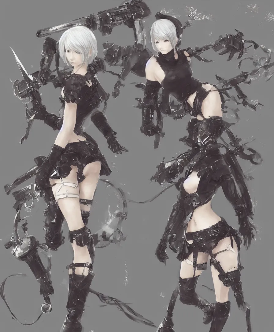 a 2 from nier automata illustrated by akihiko yoshida,, Stable Diffusion