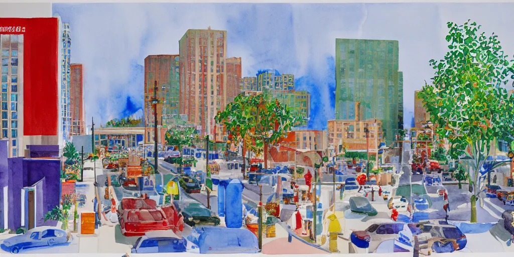 Image similar to watercolor, seattle city by david hockney