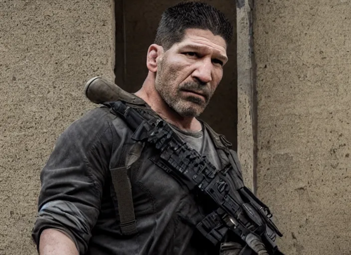 Image similar to john bernthal, movie still, from the new punisher movie, 8 k, realistic