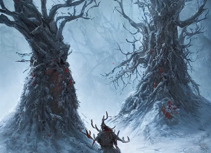 Prompt: a guard hiding on a tree as frost zombies march beneath, cinematic fantasy painting, dynamic perspective, raw feeling, game of thrones, jessica rossier and brian froud and marc simonetti