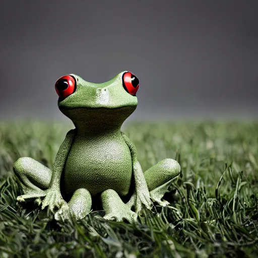 Prompt: frog doll in the grass, photo studio, professional photo, commercial photo, professional lighting, trending in artstation, HDR