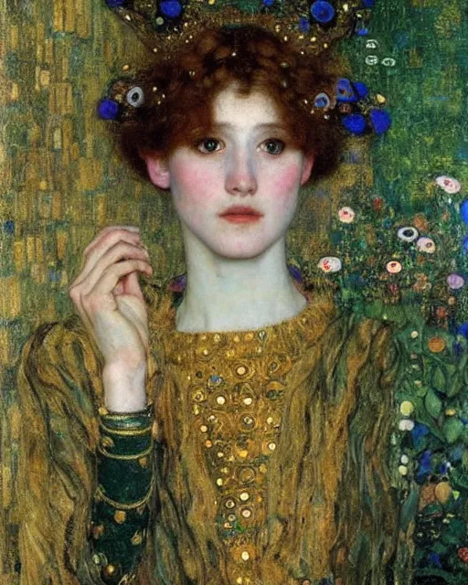 Image similar to an elf princess by Gustav Klimt and edgar maxence