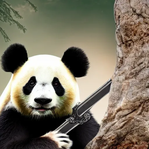 Prompt: panda wielding a giant sword, forest background 4k, 8k