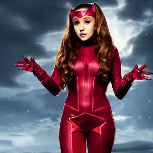 Prompt: Ariana Grande as Scarlet Witch in the avengers