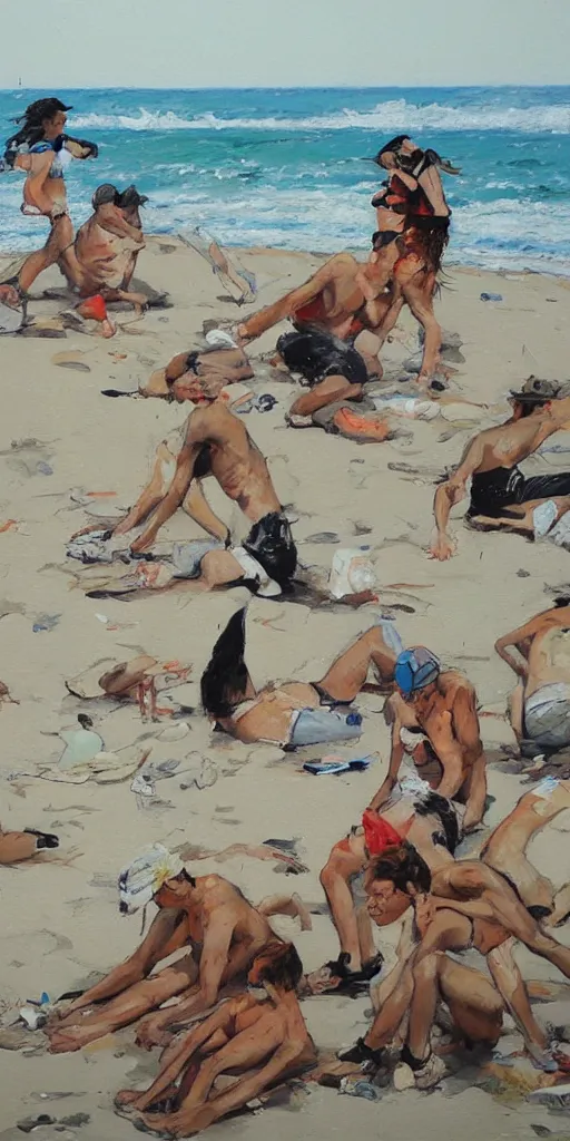 Image similar to oil painting scene from beach by kim jung gi