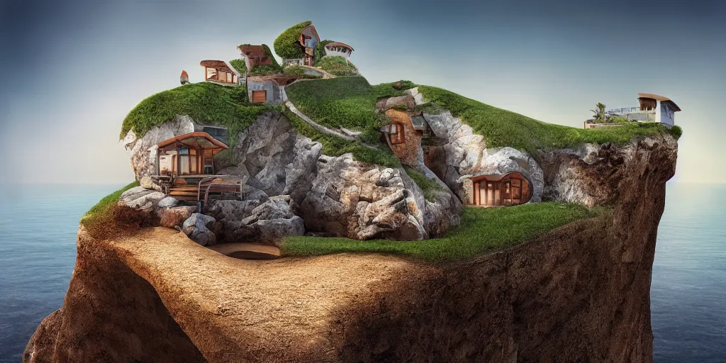 Image similar to a house on a cliff by the ocean by mike campau